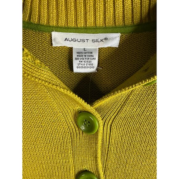 mustard yellow August Silk sweater with a shawl-style collar and large buttons - Picture 2 of 4